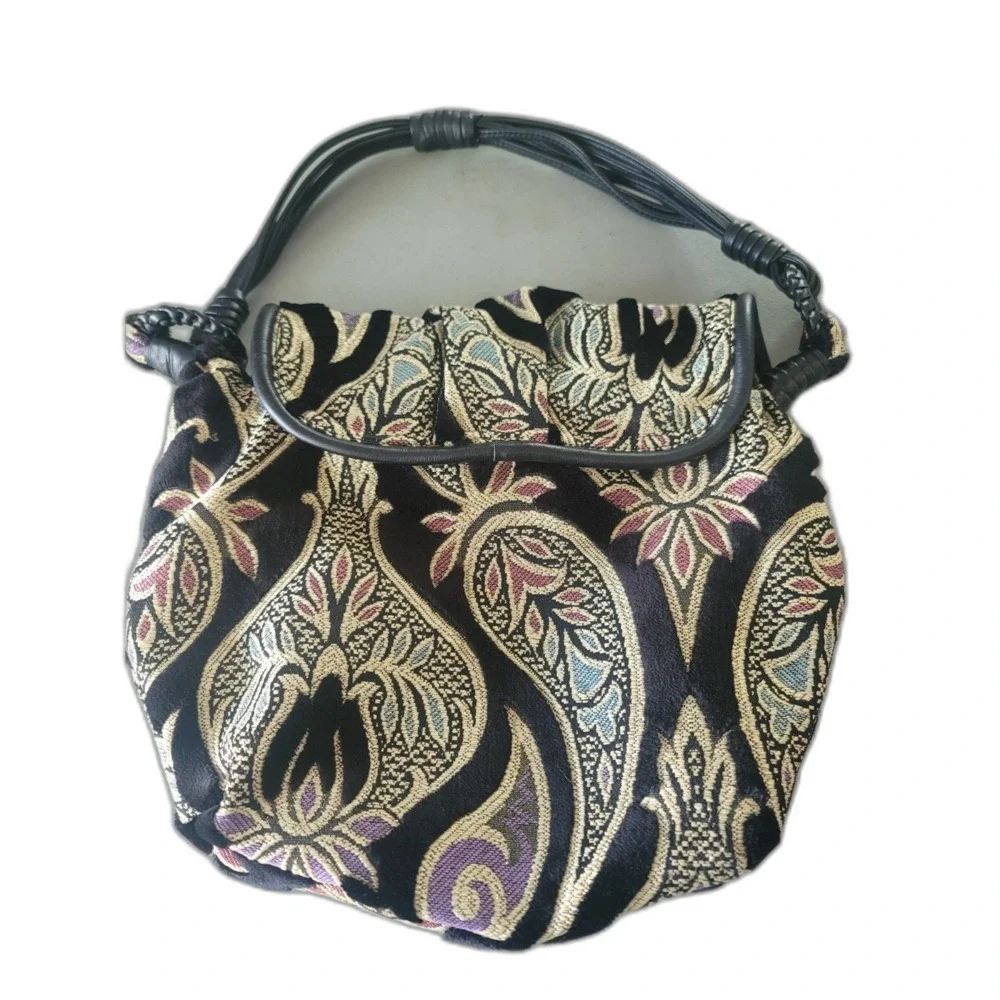 Maxx New York Multicolor Tapestry w/ Leather Strap Handbag Vintage Boho